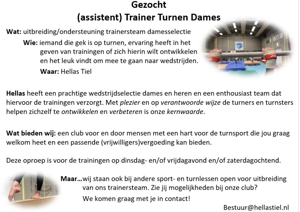 Vacature Trainer Dames Turnen